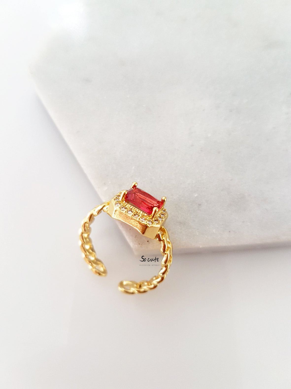 Δαχτυλίδι αλυσίδα με κρύσταλλο και ζιργκόν - So Cute by Dimi