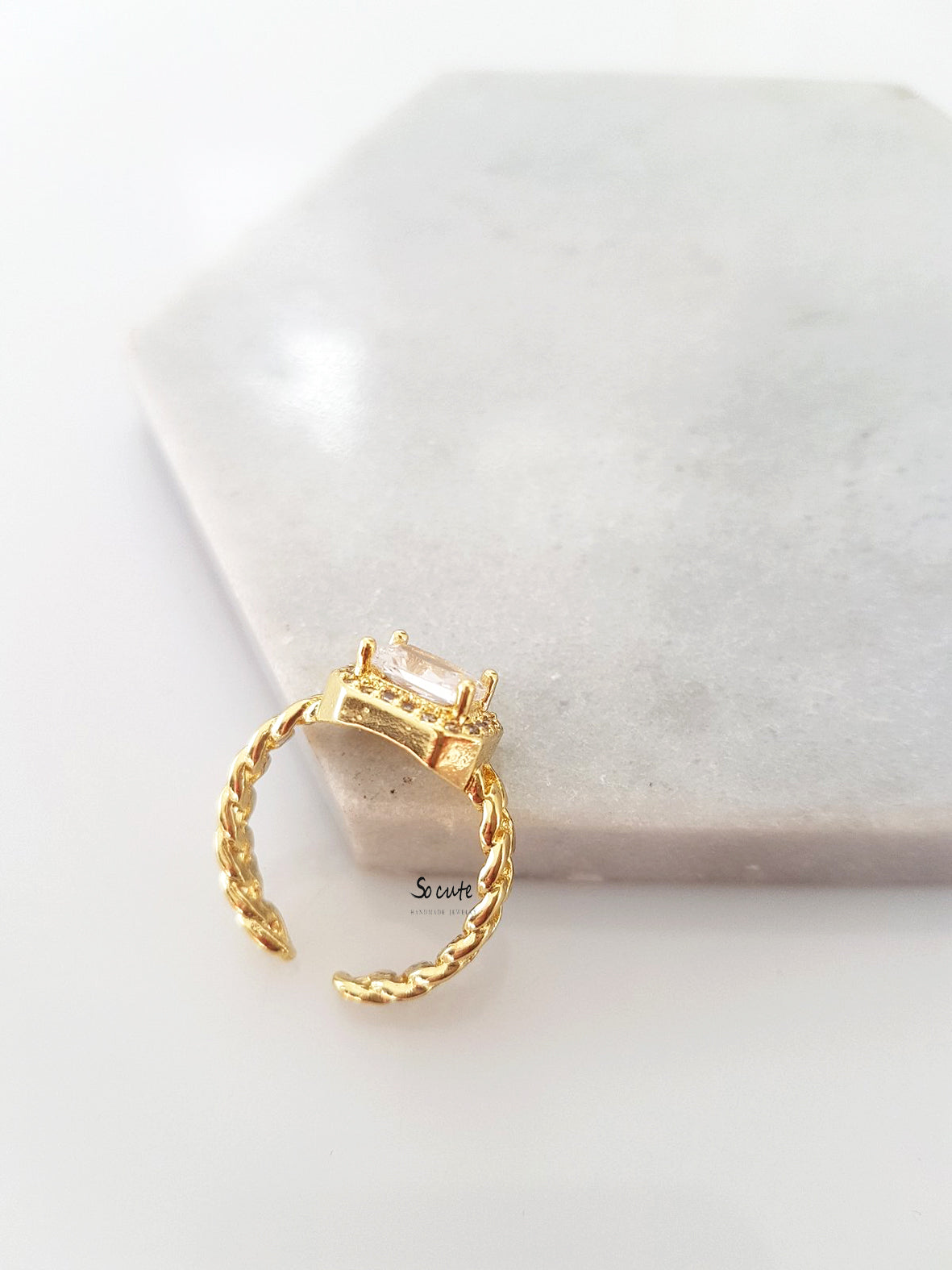 Δαχτυλίδι αλυσίδα με κρύσταλλο και ζιργκόν - So Cute by Dimi