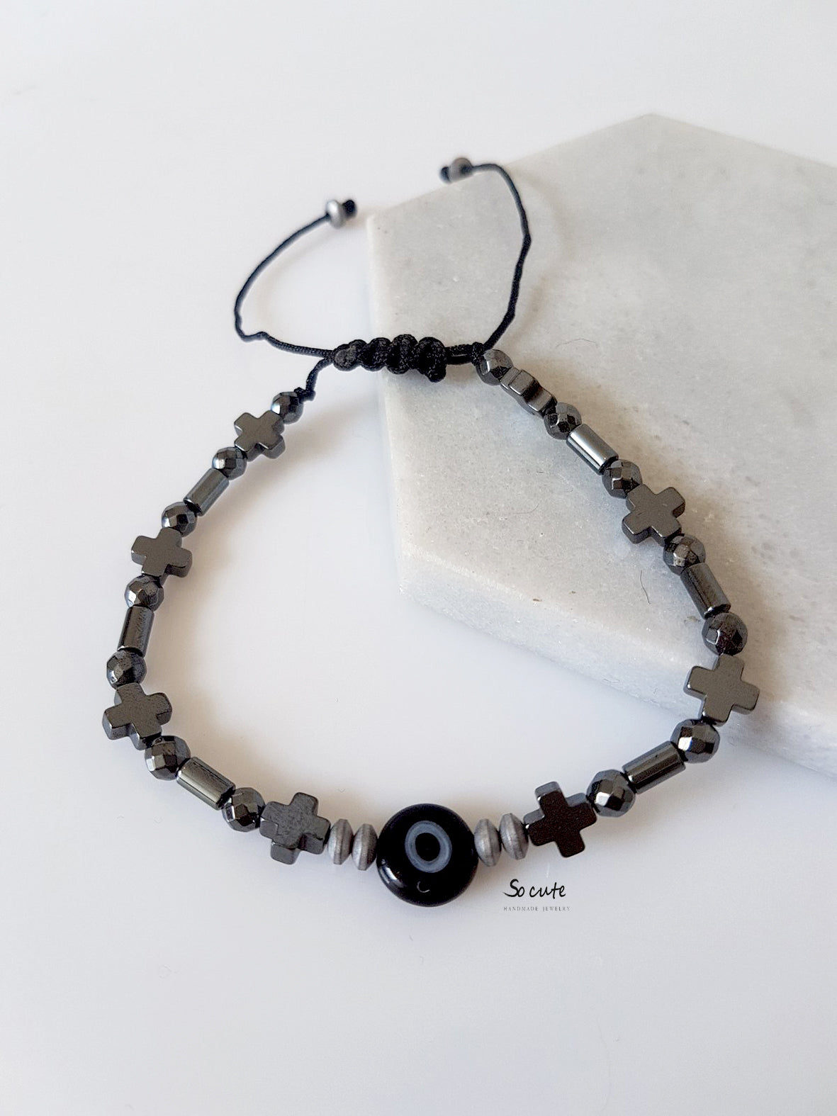 Ανδρικό βραχιόλι με ματάκι, σταυρούς & αιματίτη – So Cute by Dimi