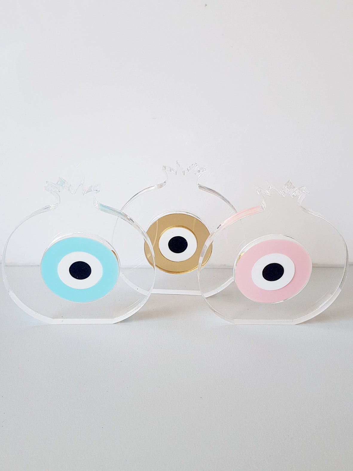 Χειροποίητο γούρι ρόδι plexiglass με μάτι σε διάφορα χρώματα (χρυσό, κόκκινο, γαλάζιο, ροζ) – So Cute by Dimi