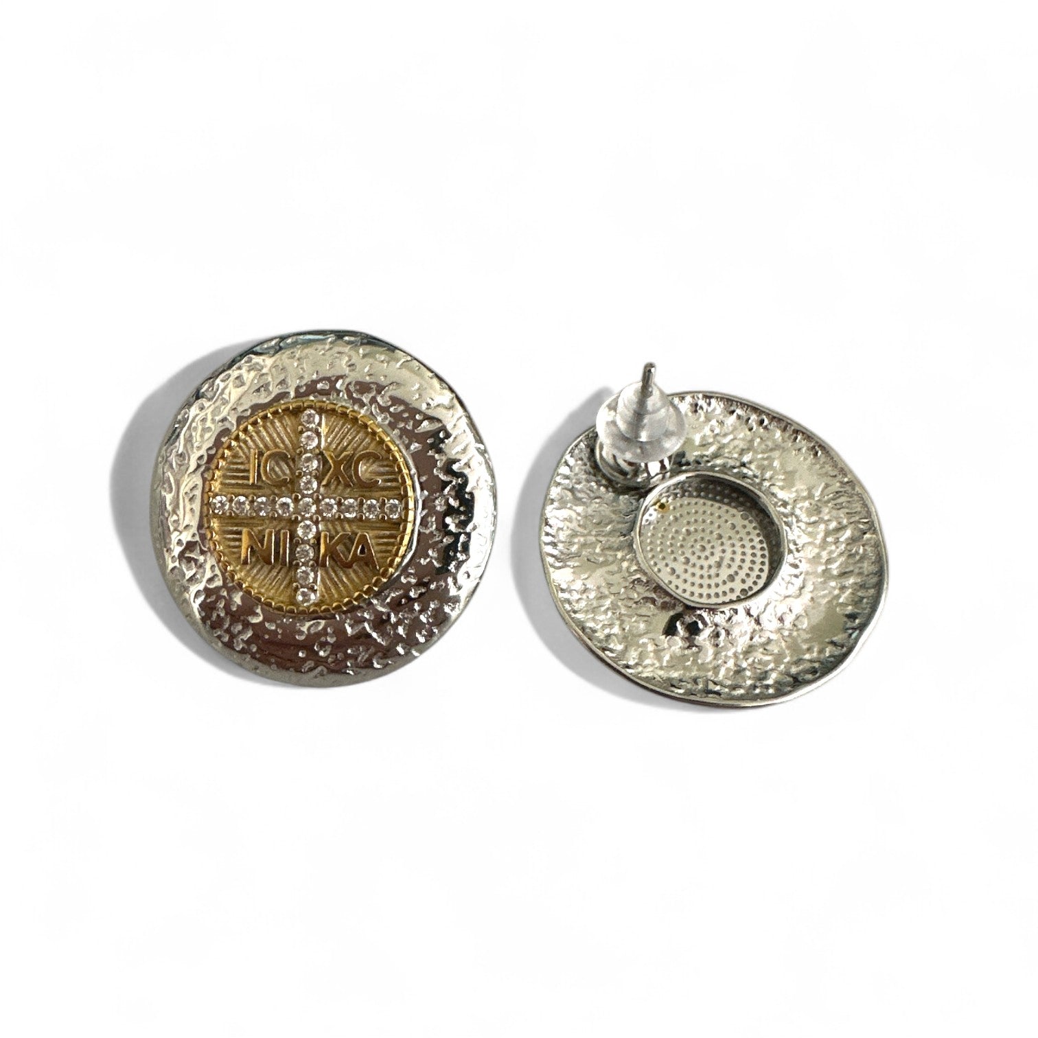 Ατσάλινα δίχρωμα σκουλαρίκια με κωνσταντινάτο και ζιργκόν – Divine Shine Earrings by So Cute by Dimi