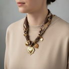 Ατσάλινο κολιέ με σατέν φουλάρι και χρυσά charms καρδιές So Cute by Dimi