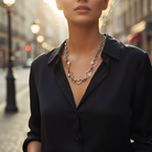 Rhombus Glow Necklace – Ατσάλινο κολιέ με ρομβοειδείς συνδέσμους και ζιργκόν σε ασημί , So Cute by Dimi