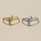 Ατσάλινο λεπτό δαχτυλίδι με σταυρό και ζιργκόν σε χρυσό και ασημί – So Cute by Dimi