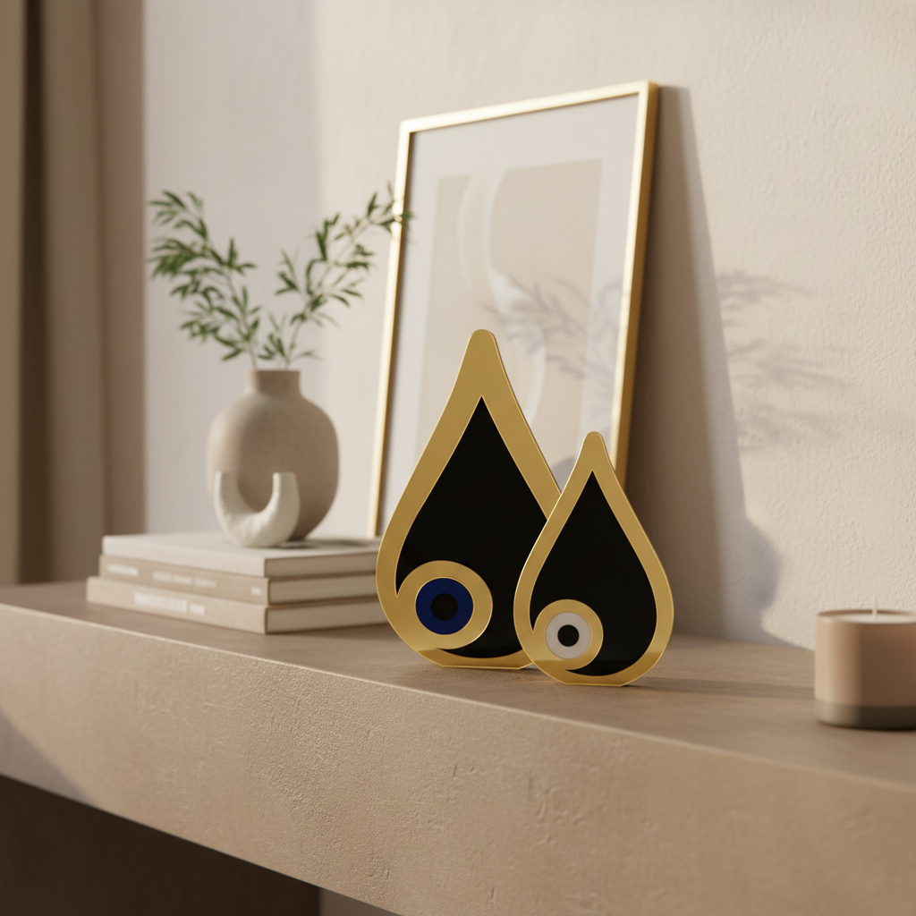 Χειροποίητο γούρι μάτι δάκρυ plexiglass καθρέφτη χρυσό & ασημί με λευκό ή μπλε μάτι – So Cute by Dimi