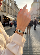 Χειροποίητο βραχιόλι με πλεκτό κορδόνι και μεγάλο μοτίφ ματιού με στρας – Shiny Eye Medium – So Cute by Dimi