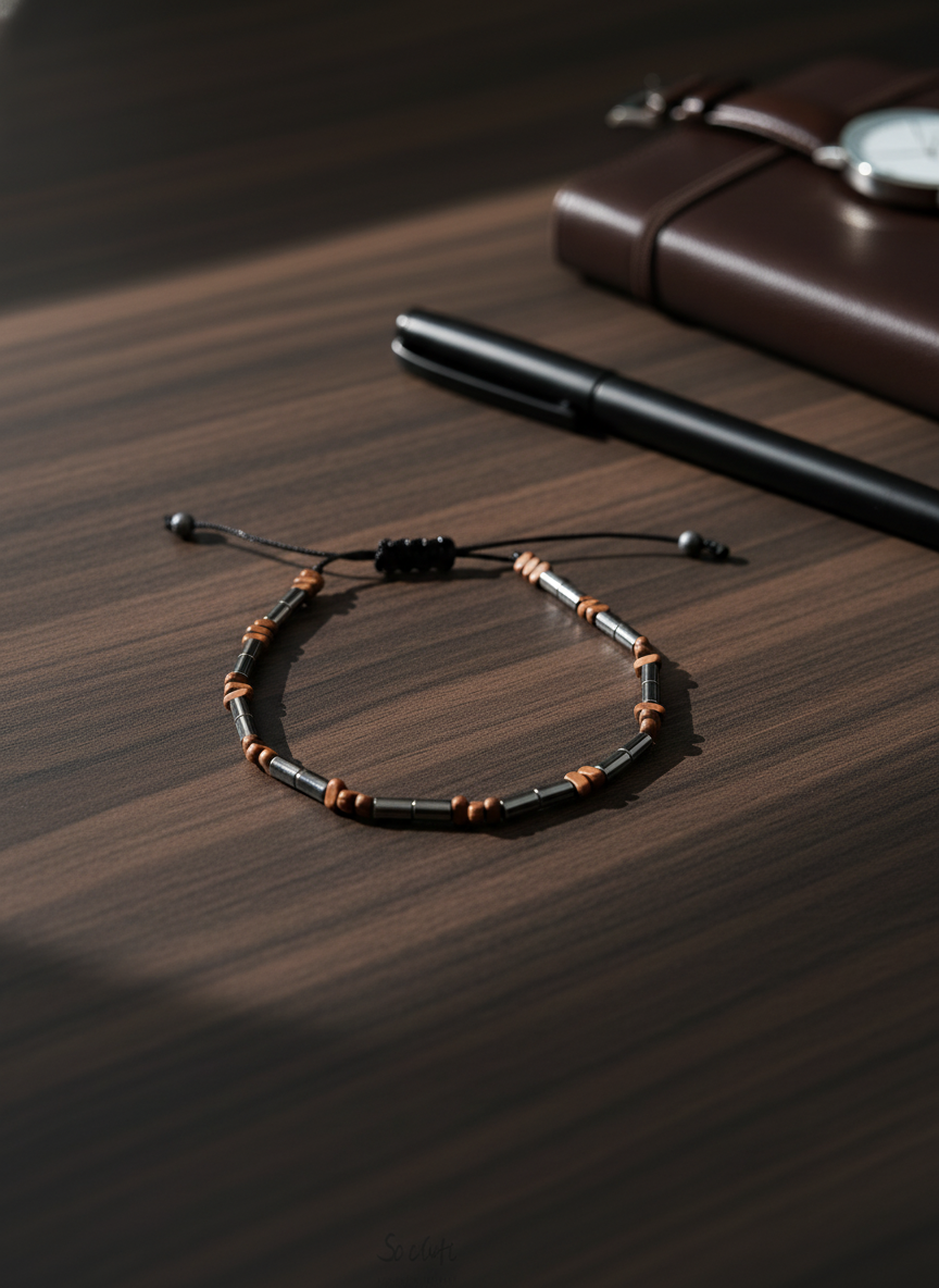 Ανδρικό βραχιόλι με σωληνωτό αιματίτη και ακανόνιστες ροδέλες – So Cute by Dimi