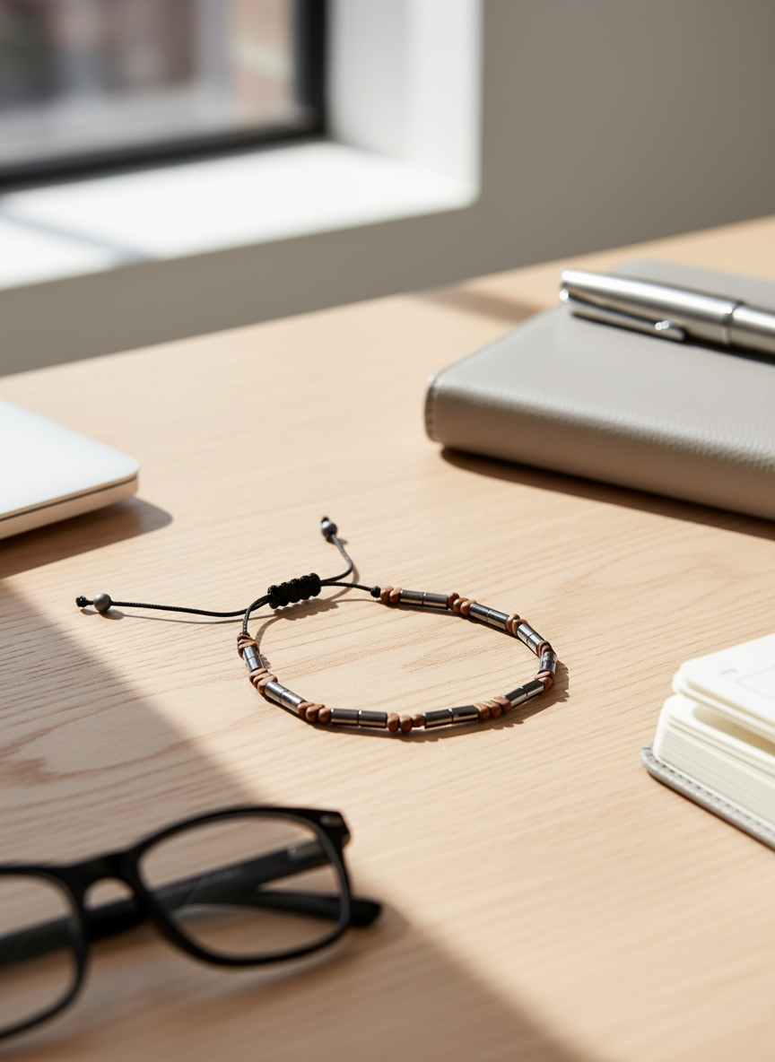 Ανδρικό βραχιόλι με σωληνωτό αιματίτη και ακανόνιστες ροδέλες – So Cute by Dimi