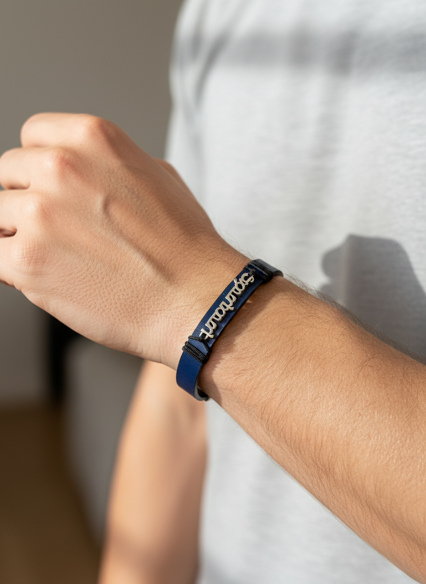 Χειροποίητο ανδρικό δερμάτινο βραχιόλι ‘μπαμπάς’ με ταυτότητα – So Cute by Dimi