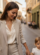 Χειροποίητο κολιέ με πέρλες, ταυτότητα “Μαμά” και ματάκι – So Cute by Dimi