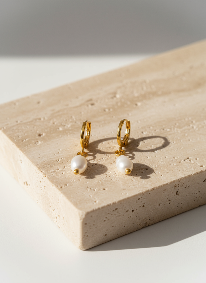 Pearl Mini Hoop Earrings – Ατσάλινα σκουλαρίκια με φυσική πέρλα νερού – So Cute by Dimi