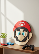 Χειροποίητο ξύλινο κάδρο Super Mario από ξύλο και πλεξιγκλάς, 25×23 εκ., παιδική διακόσμηση τοίχου