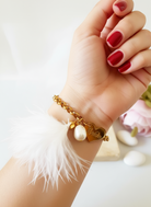 Ατσάλινο βραχιόλι Bride-Team Bride με πέρλες και φτερό - So Cute by Dimi