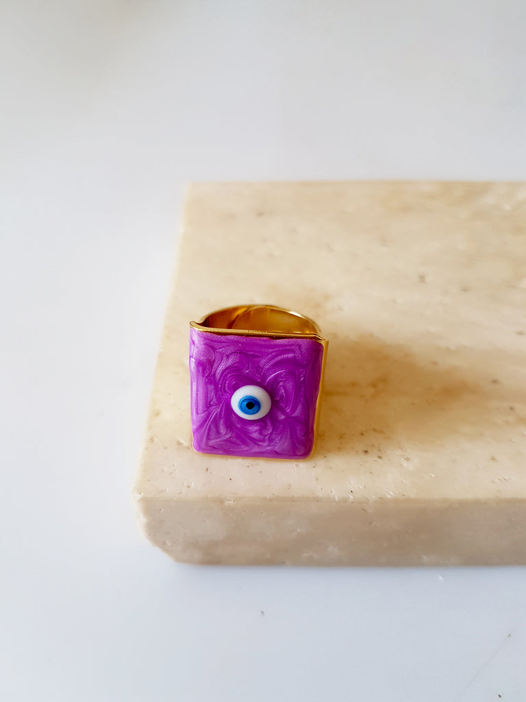 Τετράγωνο δαχτυλίδι με μάτι - So Cute by Dimi