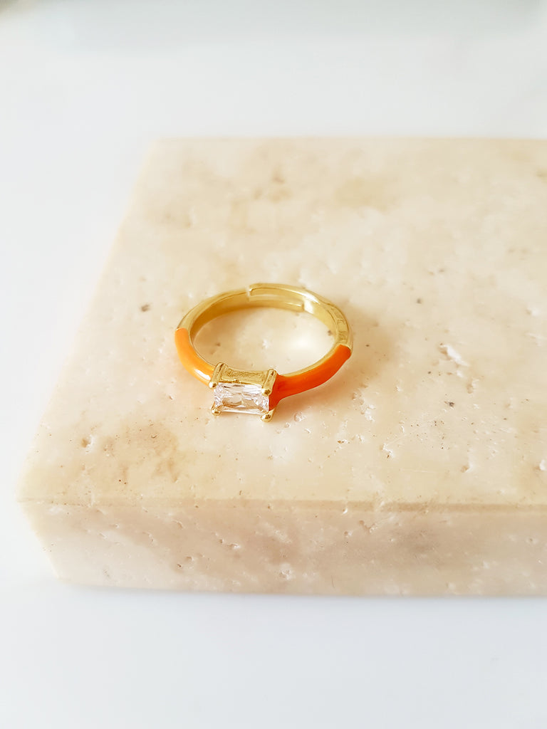 Δαχτυλίδι με πορτοκαλί σμάλτο και ζιργκόν - So Cute by Dimi
