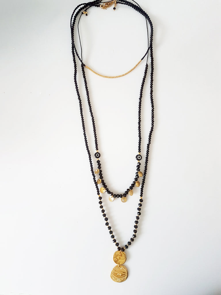 Gold-black coin&eye necklaces Σετ 3 κολιέ - So Cute by Dimi