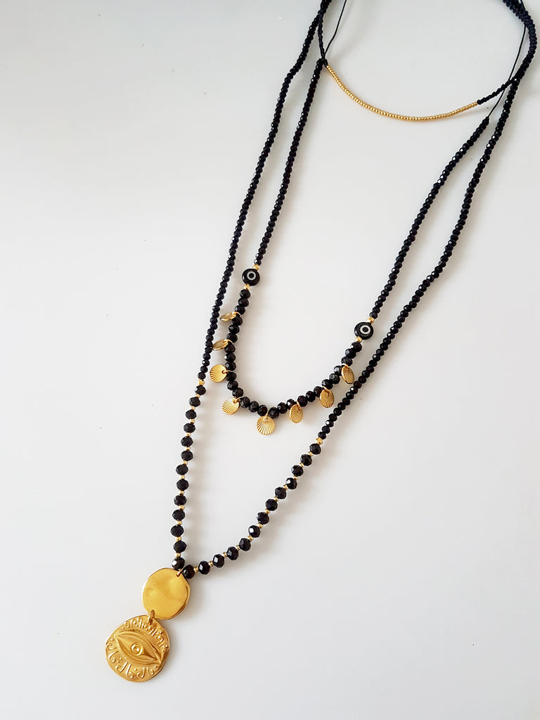 Gold-black coin&eye necklaces Σετ 3 κολιέ - So Cute by Dimi