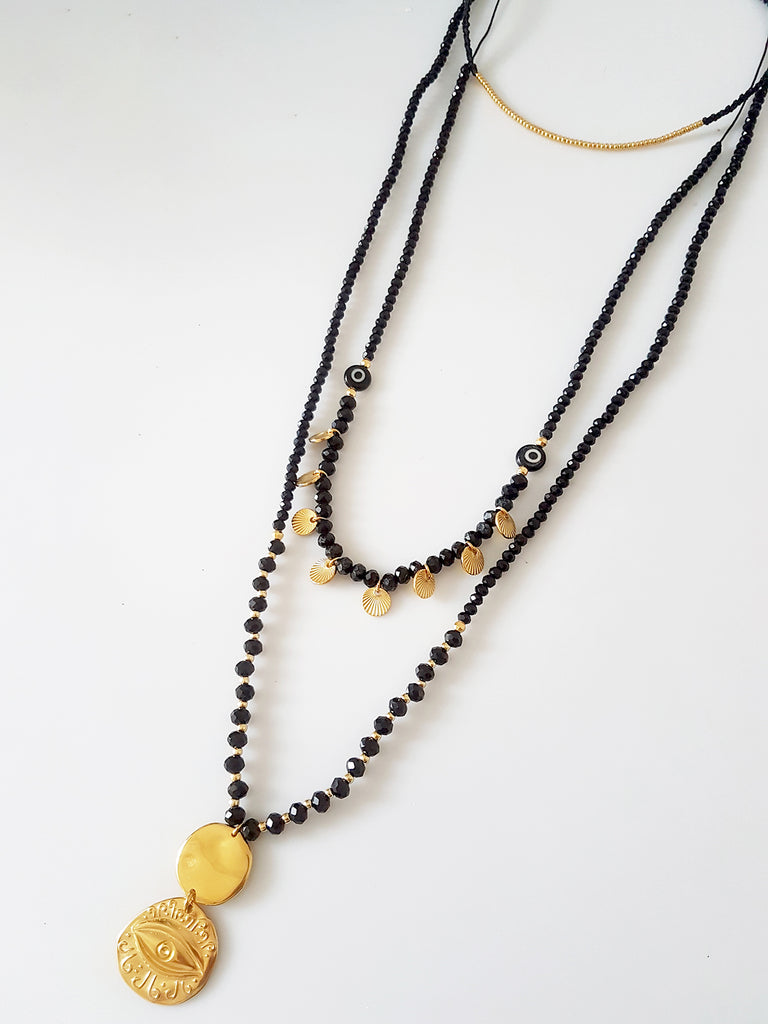 Gold-black coin&eye necklaces Σετ 3 κολιέ - So Cute by Dimi