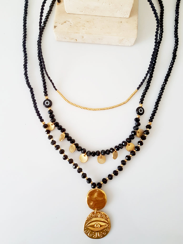 Gold-black coin&eye necklaces Σετ 3 κολιέ - So Cute by Dimi