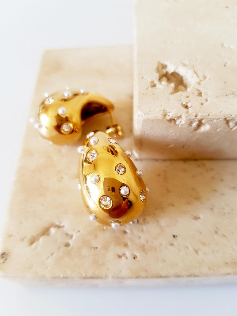 Water drop σκουλαρίκια με ζιργκον και πέρλες - So Cute by Dimi
