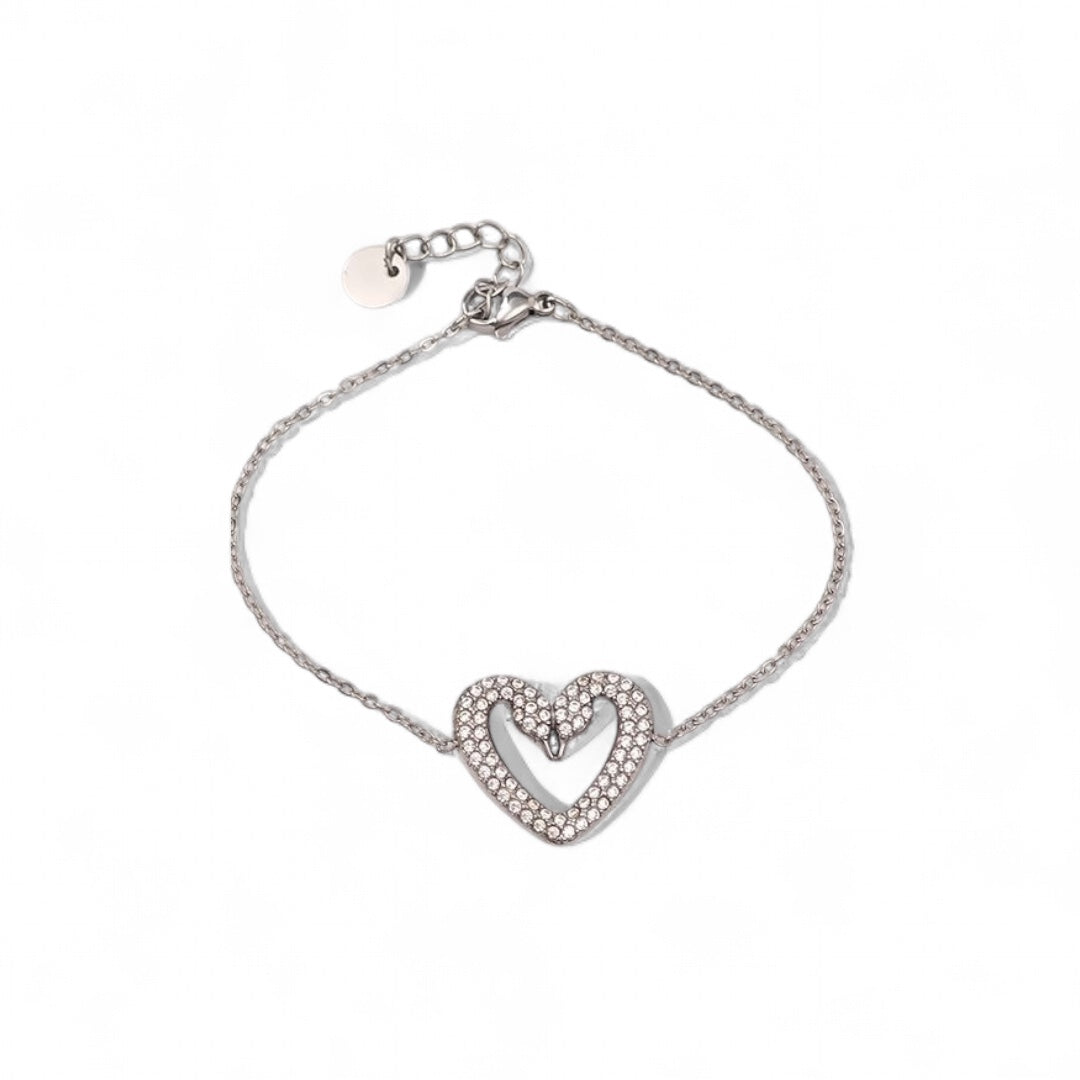 Βραχιόλι με δύο κύκνους σε σχήμα καρδιάς με ζιργκόν – σε χρυσό & ασημί