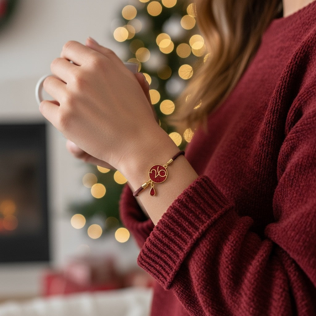 Χειροποίητο βραχιόλι γούρι 2026 με επιχρυσωμένο μοτίφ και charm σταγόνα γκλίτερ – So Cute by Dimi