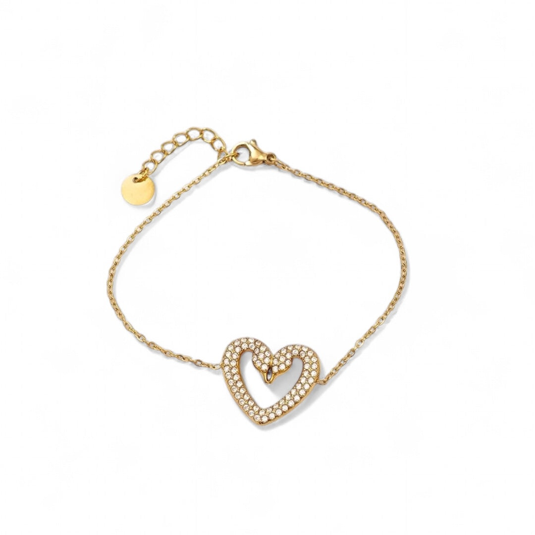 Βραχιόλι με δύο κύκνους σε σχήμα καρδιάς με ζιργκόν – σε χρυσό & ασημί