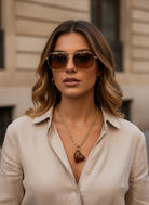 Ατσάλινο κολιέ So Cute by Dimi με χρυσή αλυσίδα και καφέ tortoise καρδιά