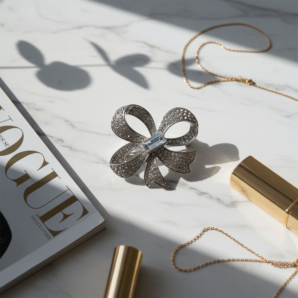 Μεταλλική καρφίτσα φιόγκος με strass σε ασημί χρώμα – So Cute by Dimi