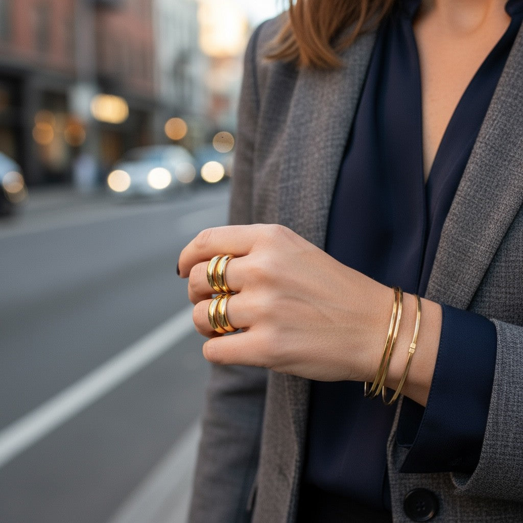 Ατσάλινο δαχτυλίδι με διπλή μπάρα σε χρυσό και ασημί – So Cute by Dimi