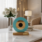 Επιτραπέζιο γούρι μάτι από πλεξιγκλάς σε γαλάζιο με χρυσό καθρέφτη και ξύλινη βάση – So Cute by Dimi