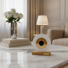 Επιτραπέζιο γούρι μάτι από πλεξιγκλάς σε λευκό με χρυσό καθρέφτη και ξύλινη βάση – So Cute by Dimi