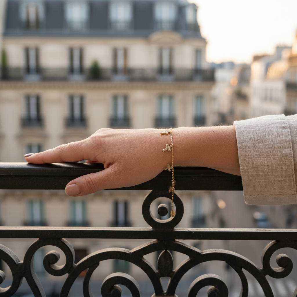 ατσάλινο βραχιόλι με σταυρούς ζιργκόν σε χρυσό και ασημί – So Cute by Dimi