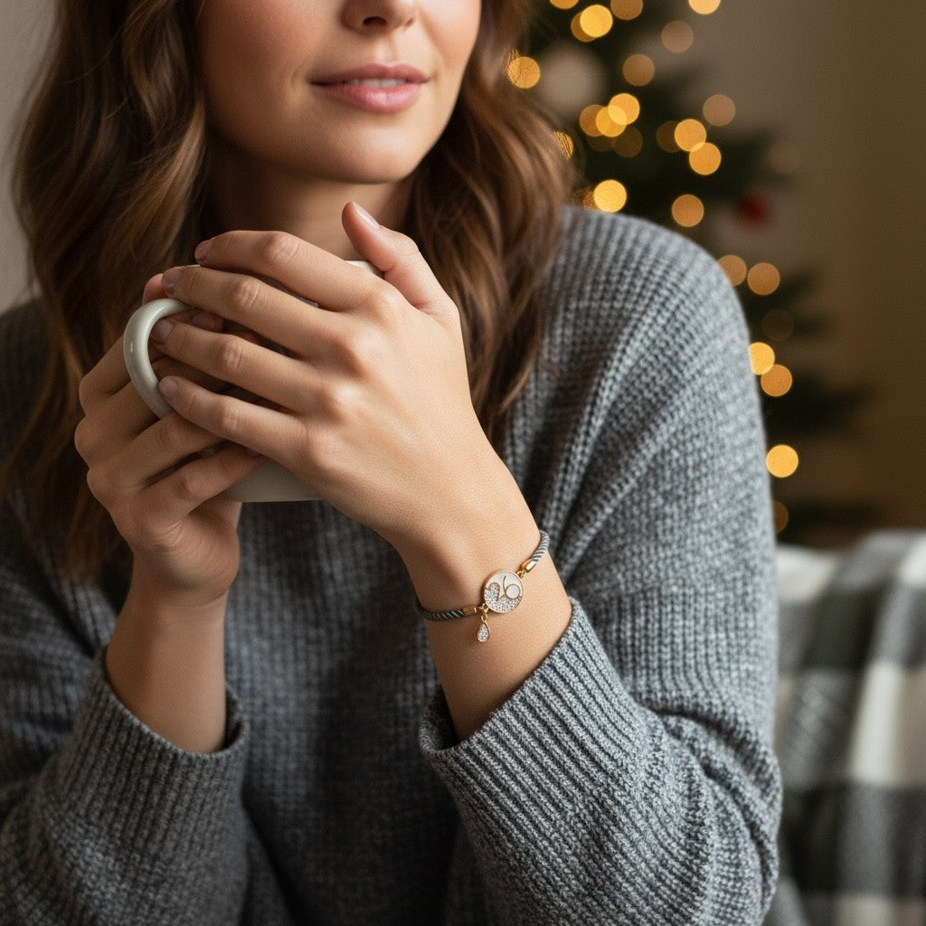 Χειροποίητο βραχιόλι γούρι 2026 με επιχρυσωμένο μοτίφ και charm σταγόνα γκλίτερ – So Cute by Dimi