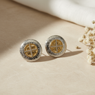 Ατσάλινα δίχρωμα σκουλαρίκια με κωνσταντινάτο και ζιργκόν – Divine Shine Earrings by So Cute by Dimi