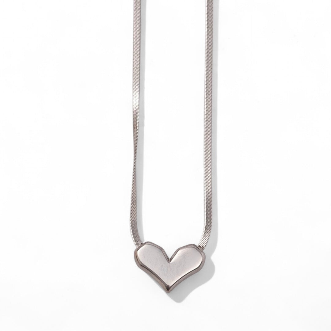 Κολιέ Urban Heart από ανοξείδωτο ατσάλι σε snake chain με καρδιά, χρυσό/ασημί – minimal fashion jewelry – So Cute by Dimi