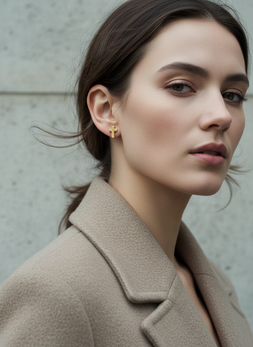 Mini Cross Earrings – Μίνι σκουλαρίκια σταυρός από επίχρυσο ατσάλι – So Cute by Dimi