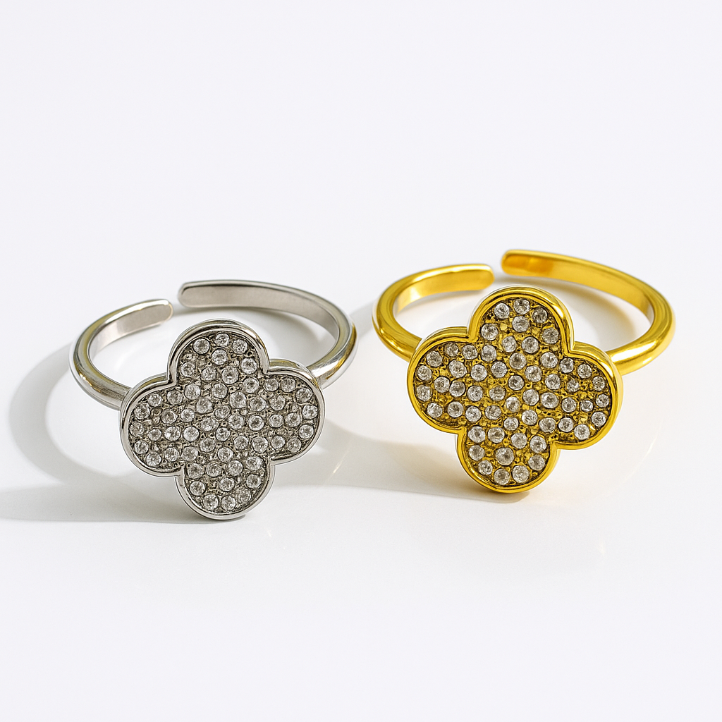 Ατσάλινο chevalier δαχτυλίδι τετράφυλλο με ζιργκόν – So Cute by Dimi