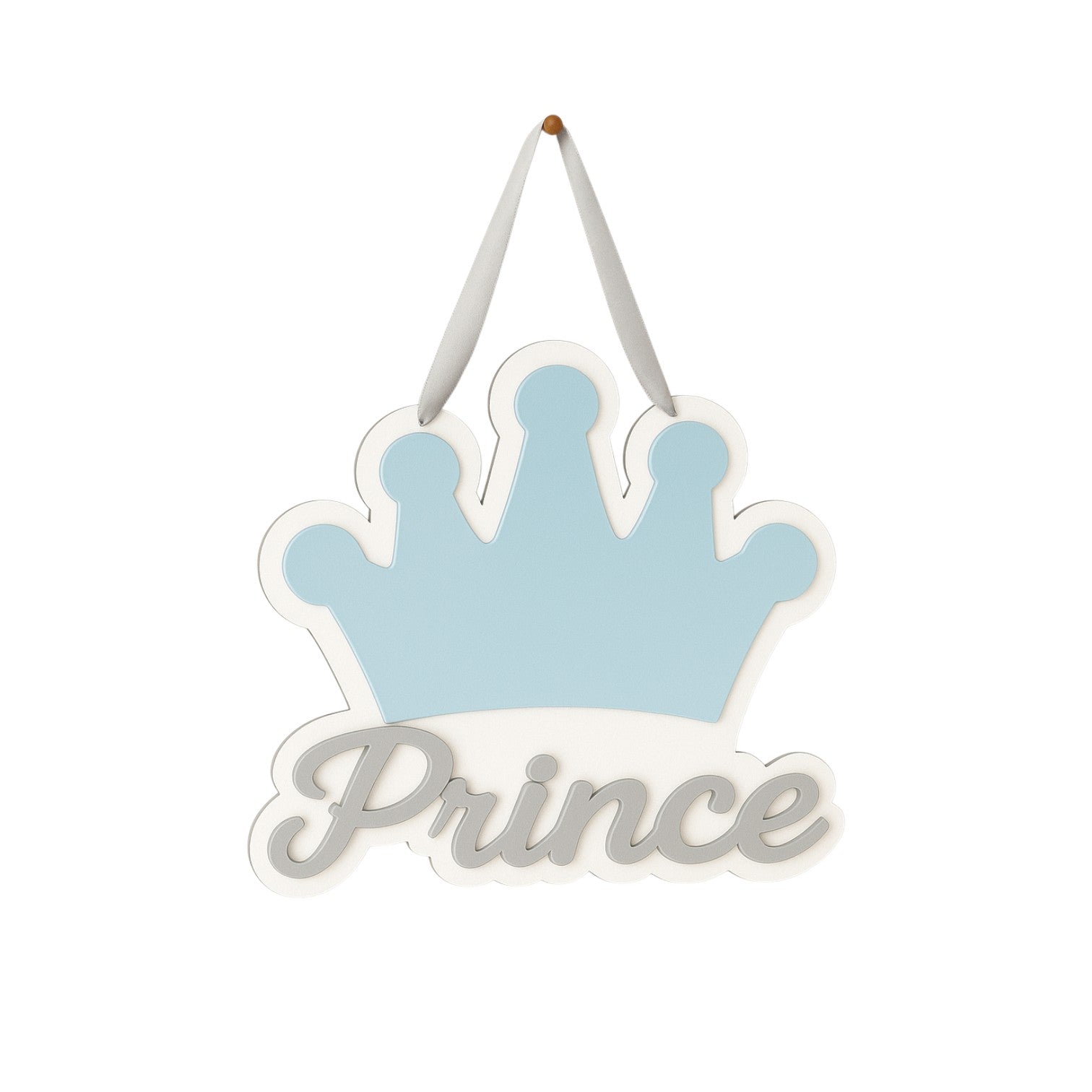 Χειροποίητο κάδρο Prince με γαλάζια κορώνα και γκρι lettering από ξύλο και plexiglass