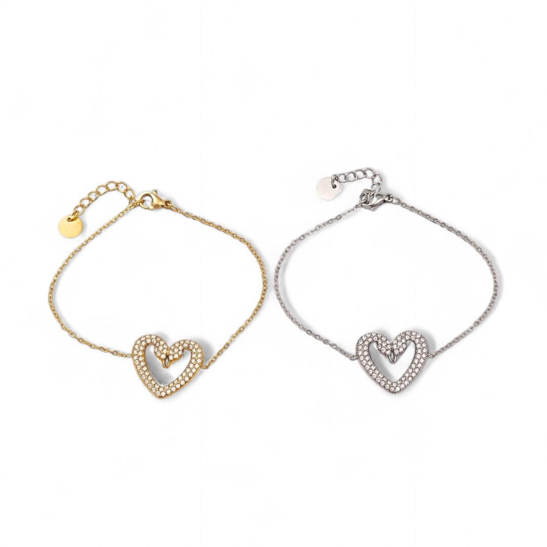 Βραχιόλι με δύο κύκνους σε σχήμα καρδιάς με ζιργκόν – σε χρυσό & ασημί