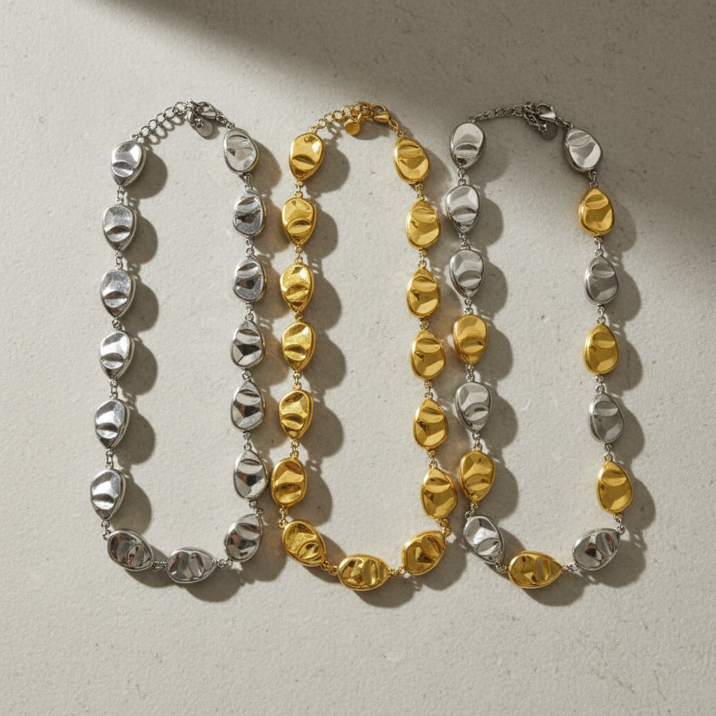 Eira Necklace – Ατσάλινο Κολιέ με Ανάγλυφες Χάντρες σε Χρυσό, Ασημί & Δίχρωμο | So Cute by Dimi