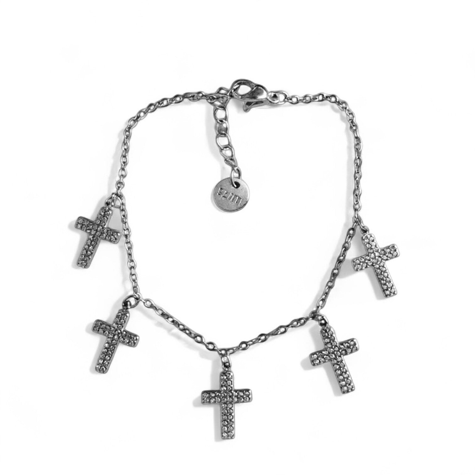 Ατσάλινο βραχιόλι με σταυρούς ζιργκόν σε  ασημί – So Cute by Dimi