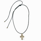 Κολιέ με μαύρο κορδόνι και μοτίφ σταυρό σε λευκό με χρυσό περίγραμμα – So Cute by Dimi