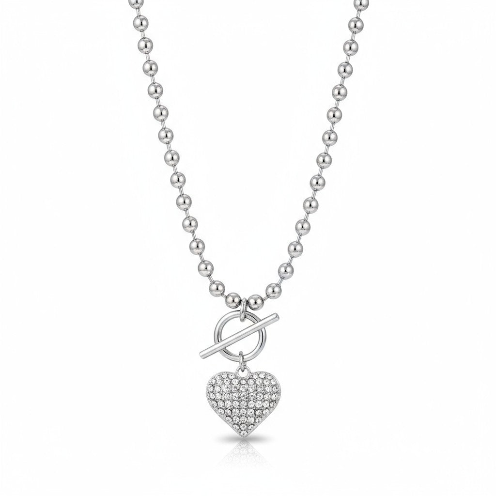Ατσάλινο κολιέ Beaded Heart με στρας σε χρυσό και ασημί
