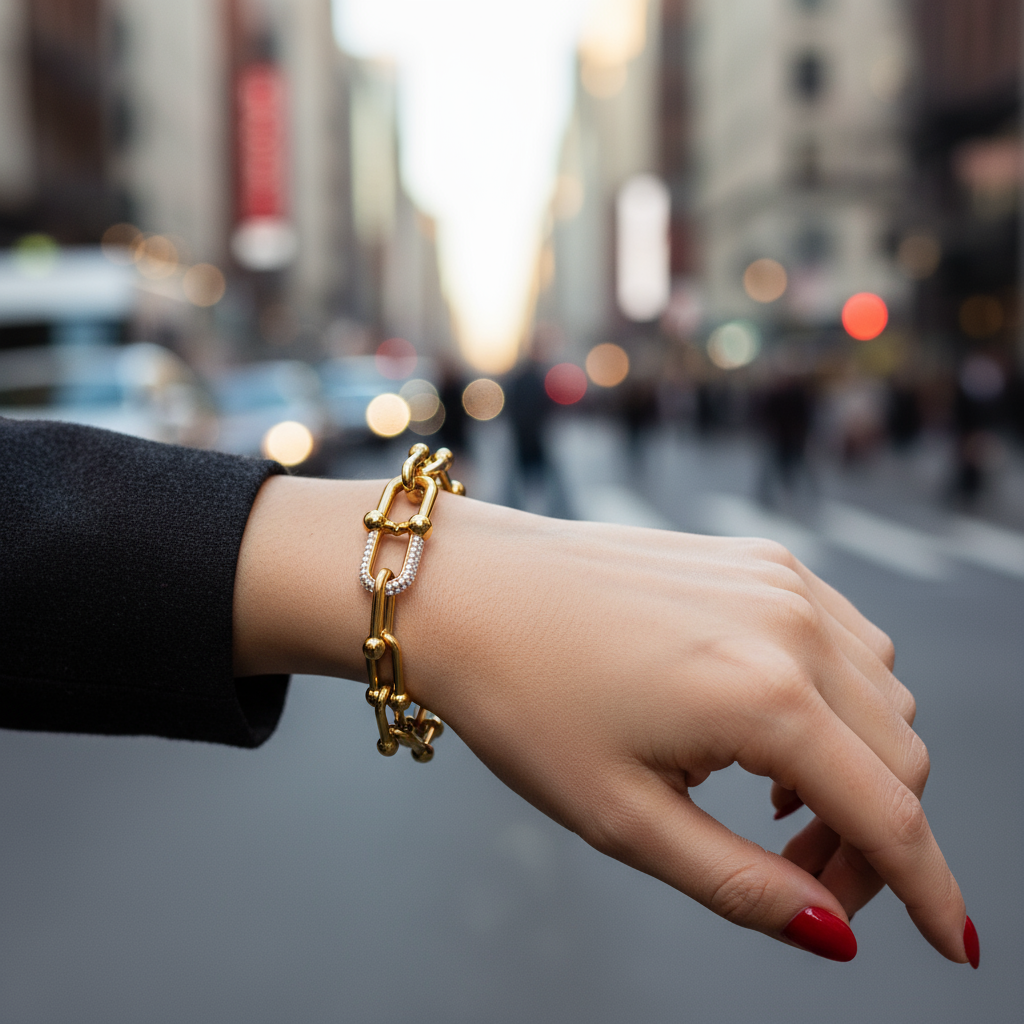 ⚡🚚 Βραχιόλι “Link Luxe” με Αλυσίδα & Ζιργκόν - So Cute by Dimi