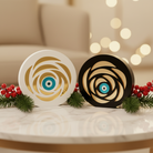 Petal Eye γούρι, επιτραπέζιο χειροποίητο plexiglass με μάτι & χρυσά πέταλα σε μαύρο ή λευκό – So Cute by Dimi