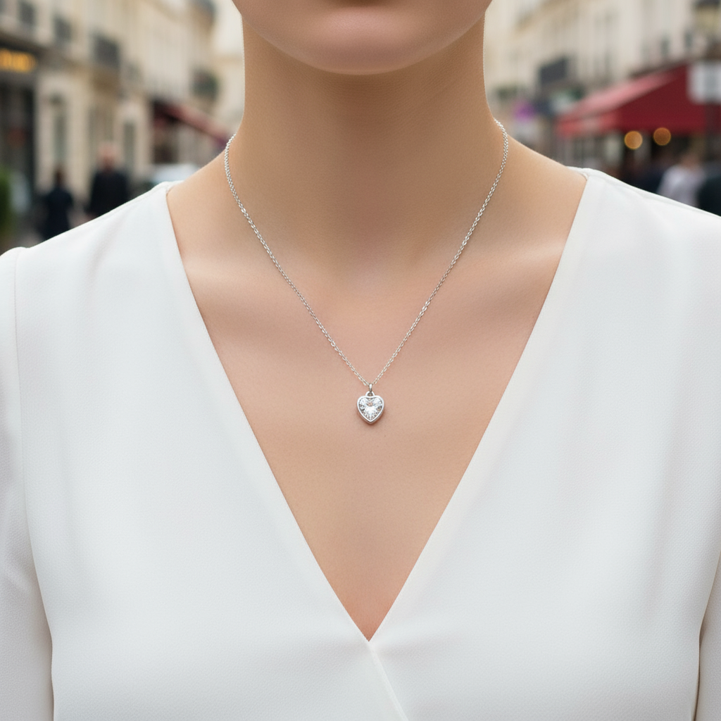 Ατσάλινο Κολιέ με Μίνι Καρδιά Ζιργκόν - So Cute by Dimi