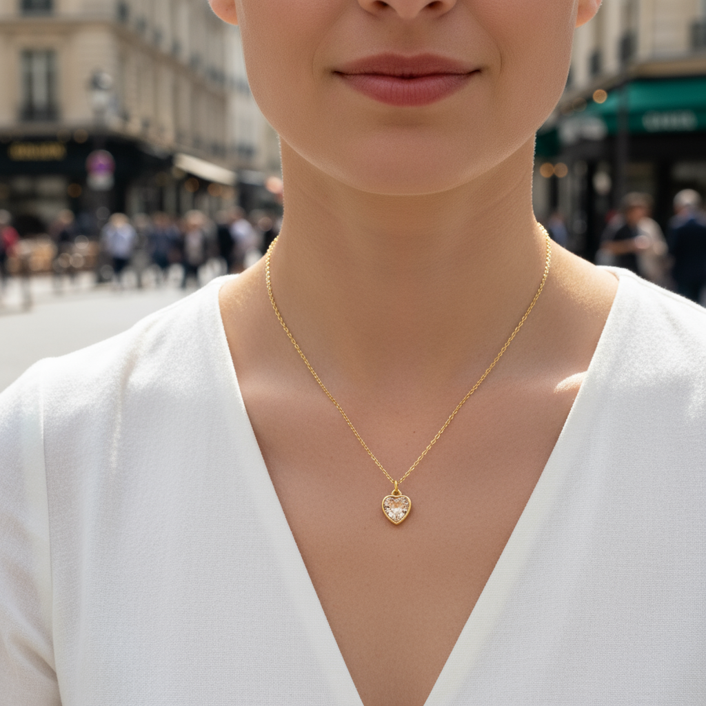 Ατσάλινο Κολιέ με Μίνι Καρδιά Ζιργκόν - So Cute by Dimi