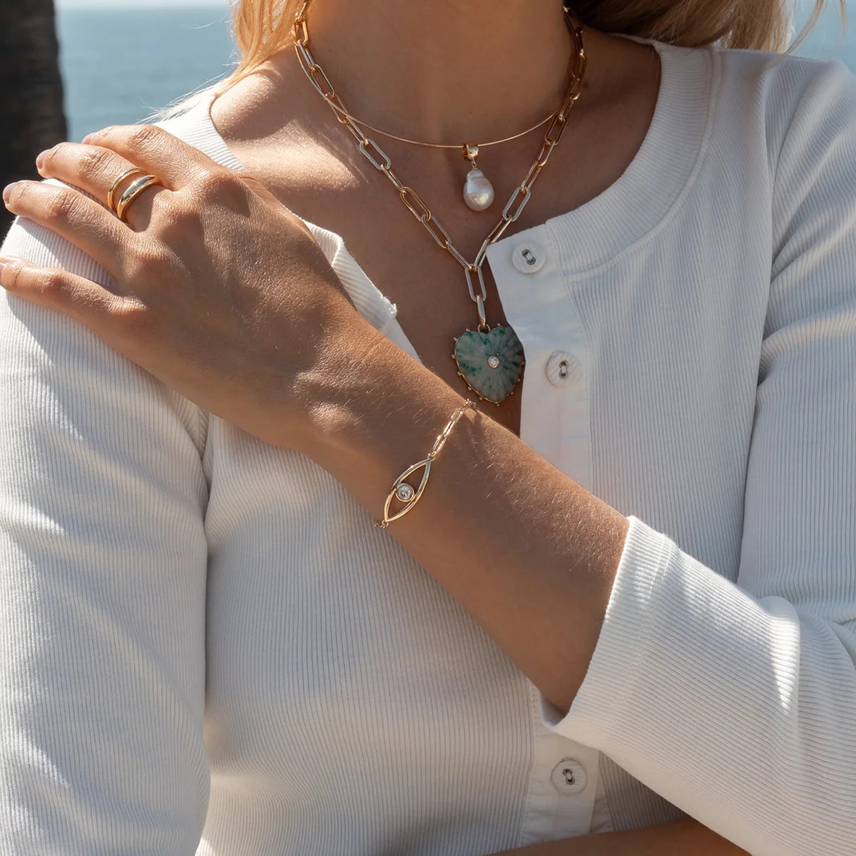 Iris – Ατσάλινο βραχιόλι με μάτι και λευκό ζιργκόν από το So Cute by Dimi