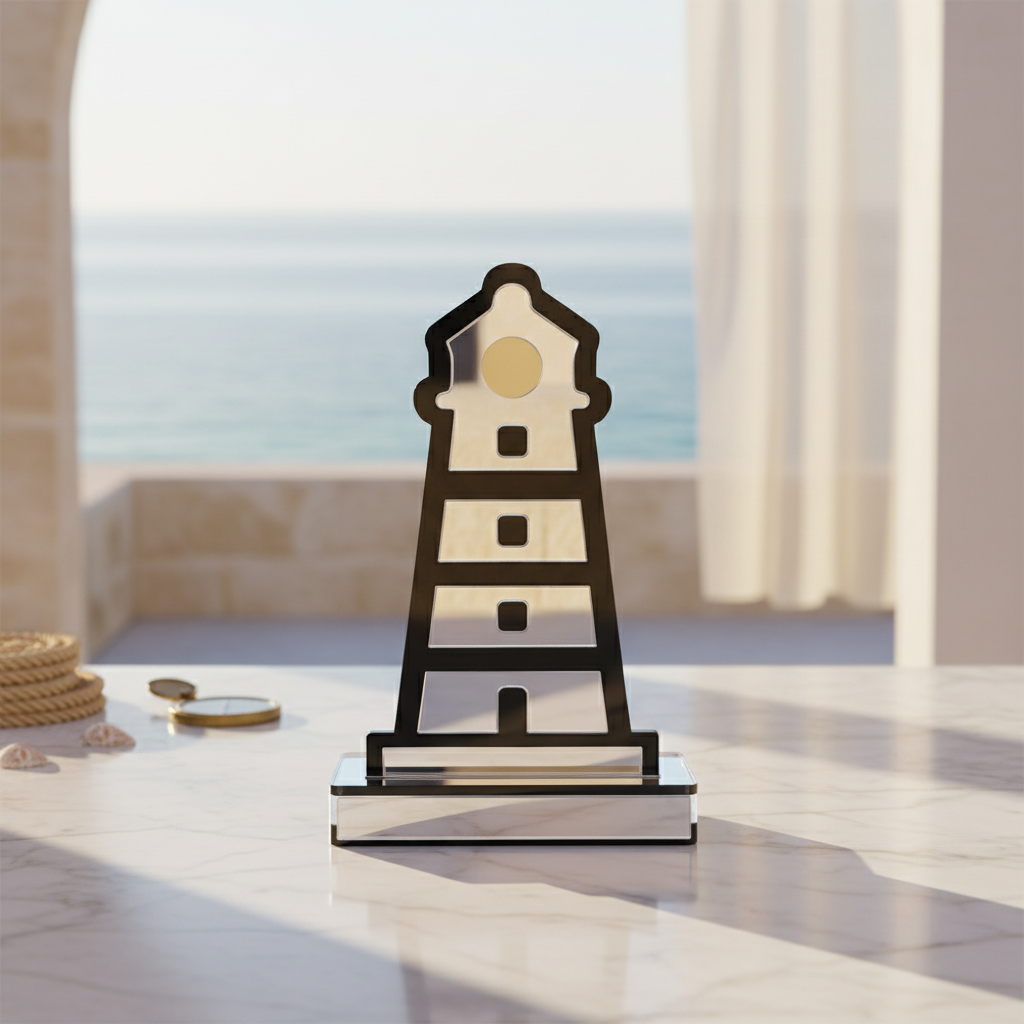 Διακοσμητικός φάρος από plexiglass καθρέφτη και μαύρο ακρυλικό σε acrylic βάση, So Cute by Dimi